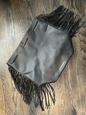 Victoria’s Secret Fringe Faux Leather Bag Backpack Drawstring Strap